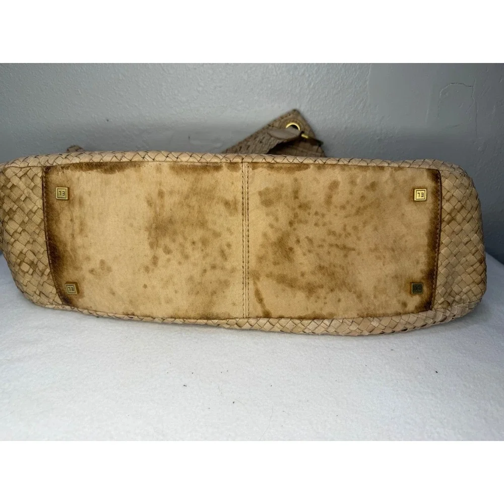 Elliott Lucca Isadora Hobo Bag Women‎ Large Tan Woven Leather Fair Stained Base